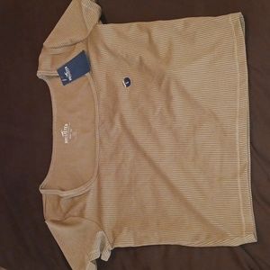 NWT Hollister Tan/Brown Ribbed Short Sleeve Crop Top Size Large (L)